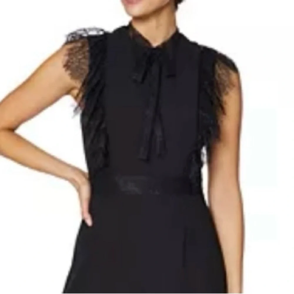 Betsey Johnson Black Lace Bow Tie Flutter Sleeve Wide Leg Sleeveless Jumpsuit